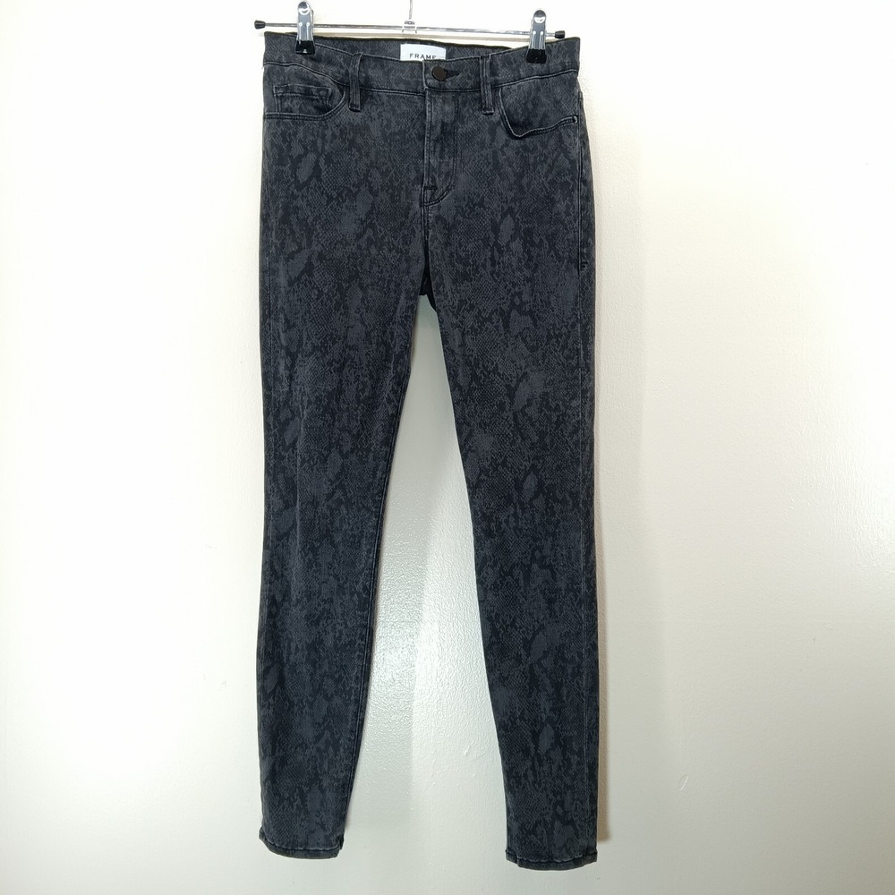 Frame Jeans Le Skinny Womens 29 Black Gray Snake Print